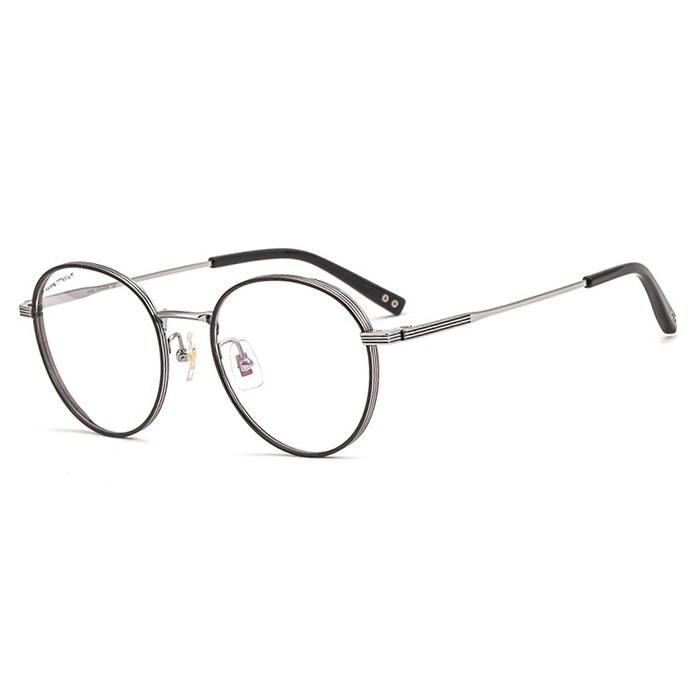 欧杰欧OJO 新款纯钛眼镜框 超轻复古文艺双色电镀眼镜架 黑银色