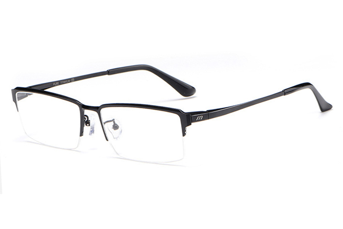 欧杰欧OJO 男士纯钛眼镜架 经典时尚商务半框光学近视钛架眼镜框 黑色