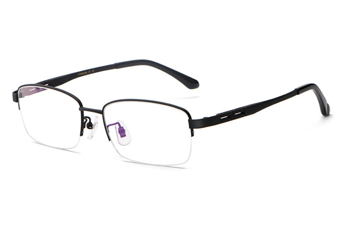 欧杰欧OJO 新款纯钛眼镜架 男超轻半框商务弹性腿眼镜框 黑色