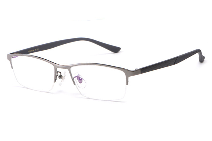 欧杰欧OJO 新款超轻商务眼镜框 男士半框纯钛眼镜架 枪色