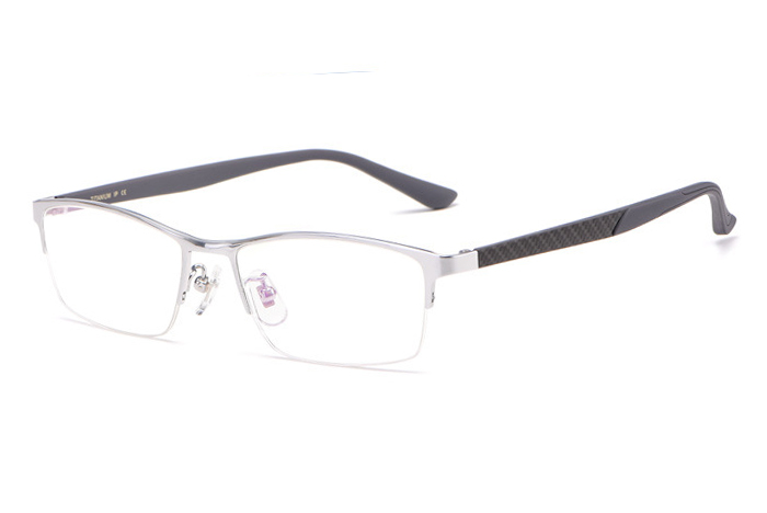 欧杰欧OJO 新款超轻商务眼镜框 男士半框纯钛眼镜架 银色