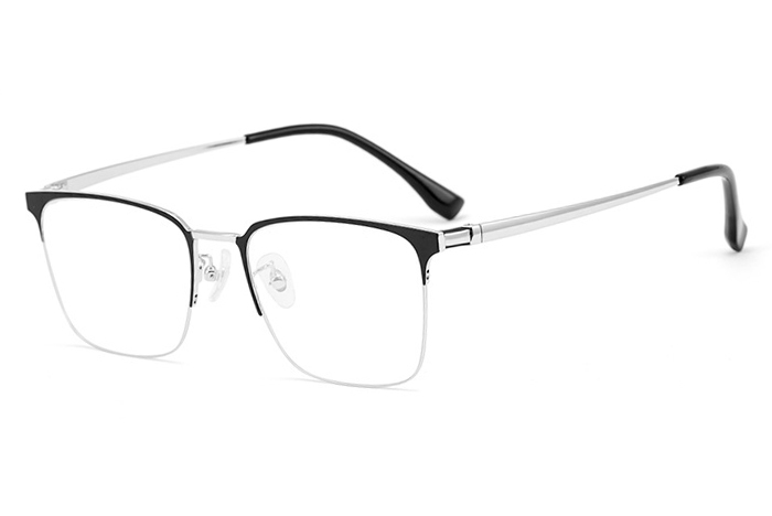 欧杰欧OJO 复古半框眼镜架超 超轻男士纯钛眼镜框近视眼镜 黑银