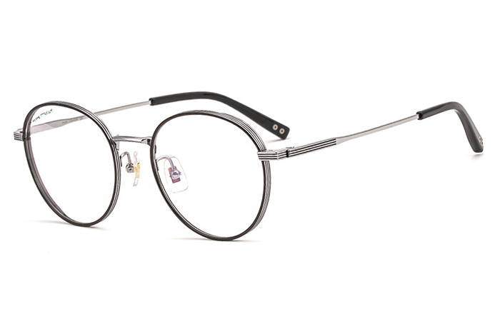 欧杰欧OJO 新款纯钛眼镜框 超轻复古文艺双色电镀眼镜架 黑银色