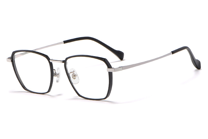 欧杰欧OJO 男士纯钛复古眼镜架 雕刻钛板面框商务近视眼镜 黑银
