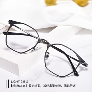 欧杰欧OJO 新款复古纯钛眼镜框 超轻多边形轻奢眼镜架 黑枪