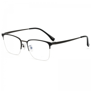 欧杰欧OJO 复古半框眼镜架超 超轻男士纯钛眼镜框近视眼镜 黑枪