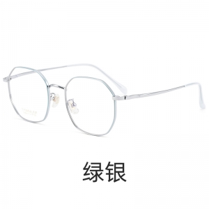 欧杰欧OJO 男女复古多边形眼镜框 超轻纯钛宽边镜架 绿银