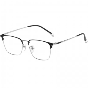 欧杰欧OJO 男士超轻β钛眼镜架 全框复古大脸眼镜框 黑银色