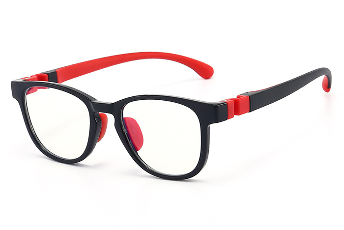 欧杰欧OJO 新款透色儿童防蓝光眼镜 硅胶鼻托时尚眼镜框 黑红色